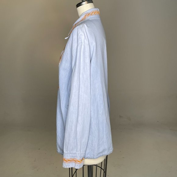 Vintage 70s La Fiesta Boho Hippie Embroidered Birds & Flowers Collared Shirt - Picture 11 of 14